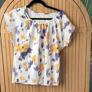 Elegant Floral Women's Blouse in Yellow and Purple
